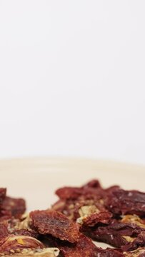 Dried fruits of gentle drying tomatoes with sea salt
