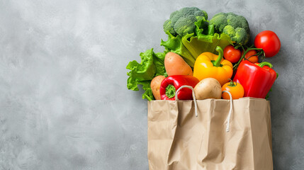 Eco-pack with fresh delicious vegetables on a light background, concept to save the environment