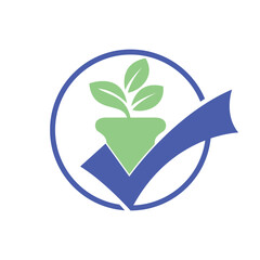 Check garden vector logo design. Check and flower pot icon.