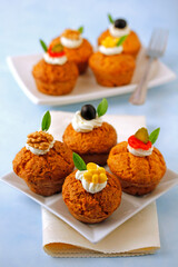 Savory cupcakes with cheese and pumpkin.