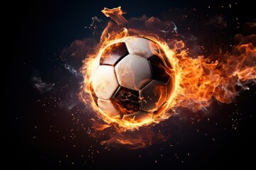 Naklejka premium Soccer ball with dimensional fire and sparks effect, black background.