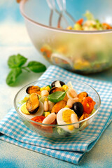 White beans salad with mussels.