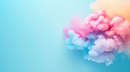 A whimsical cloud with a gradient of orange to pink colors against a bright blue sky.	
