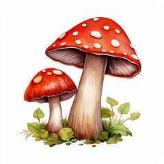 crimini mushroom clipart, watercolor, hand drawn, on a white background сreated with Generative Ai