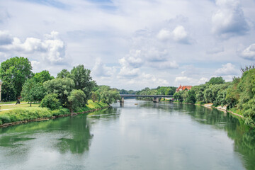 Fototapeta na wymiar beautiful summer day in Ingolstadt, view of the Danube river in Germany 