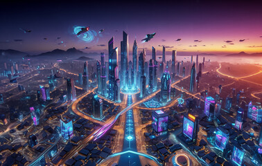 Obraz premium View of the futuristic city