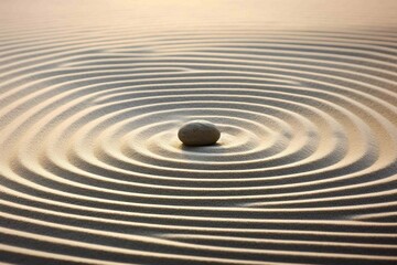Fototapeta na wymiar Centered Zen rock causing ripples in the surrounding sand