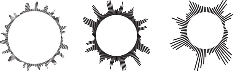 Sound waves collection. High frequency radio wave. Music equalizer Interference voice recording. Equalizer Audio waves Radio signal. Podcast Equalizer template. Vector 