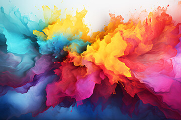 Background Abstract Textured. Explosion of colored powder rainbow colors spread throughout area on white background. work of art on wall. Realistic clipart template pattern.