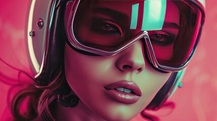 A sensual girl with a retro space helmet, vintage aesthetics with futuristic allure.