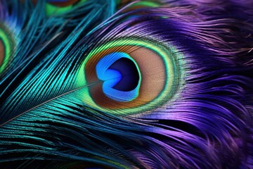 Fototapeta premium A vivid peacock feather's iridescence on display