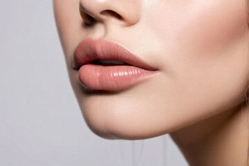 Close-up on girl beautiful lips and jaw line