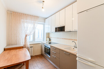 interior kitchen and dining room, refectory area, cooking equipment, table furniture, stove