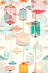 Abstract Glass Lantern Seamless Pattern Design with colorful Grunge Texture background.