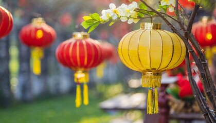 chinese new year lanterns in chinese temple, Chinese lanterns during new year festival. AI GENERATE