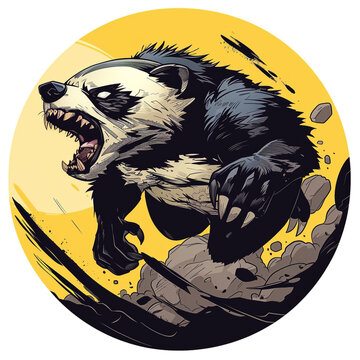 circular pog with powerful honey badger as comics