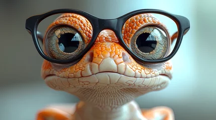 Foto auf Acrylglas cute cartoon snake with glasses, photorealistic scenes, full frame, --chaos 30 --ar 16:9 --style r © Jūlija