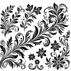 seamless floral pattern. ornament, design, decoration, leaf, illustration, seamless, art, element, swirl, vintage, plant, black, wallpaper,Ai generated 