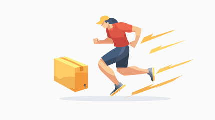 Fast Delivery Icon with Man and Box. Isolated