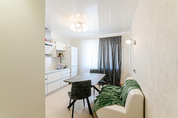 interior kitchen and dining room, refectory area, cooking equipment, table furniture, stove