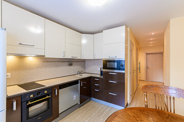 interior kitchen and dining room, refectory area, cooking equipment, table furniture, stove