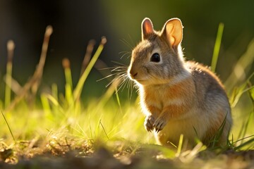 Obraz premium A mara (Patagonian cavy) nibbling on grass in a sunlit meadow