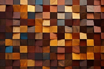 Abstract arrangement of veneer wood types forming a mosaic pattern