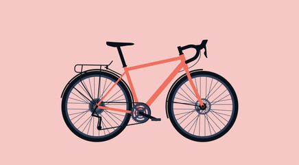 Modern City Bicycle or Touring Bike, Travel and Transportation Concept, Vector Flat Illustration Design