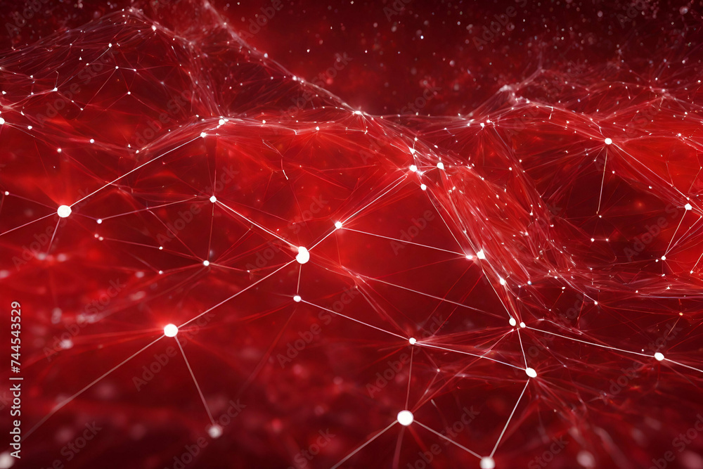 Wall mural abstract red geometrical background connecting dots and line