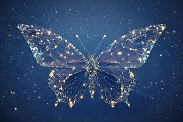 Butterfly composed of polygon starry sky Wireframe technology light connection structure - obrazy, fototapety, plakaty