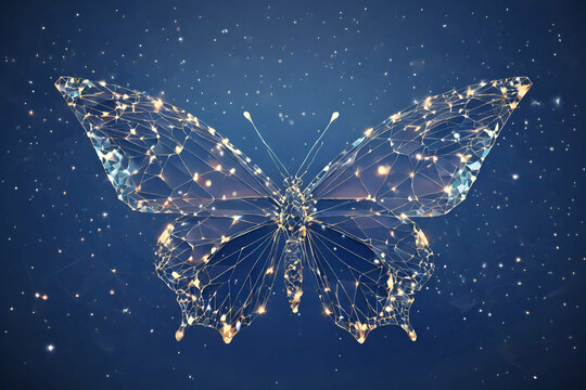 Butterfly composed of polygon starry sky Wireframe technology light connection structure