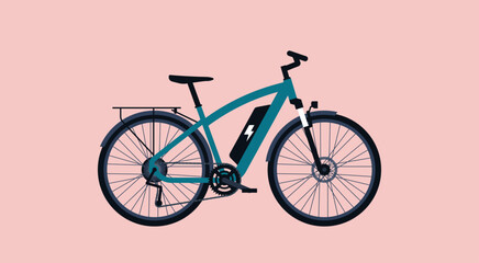 E-Bike or Electric Bicycle, Environment and Mobility Concept, Vector Flat Illustration Design