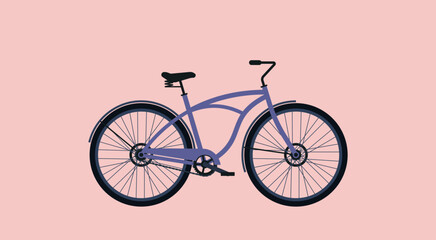 Vintage Bicycle or Cruiser Bike, Recreation and Relaxation Concept, Vector Flat Illustration Design