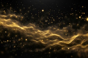 movement of the gold background. Dust of the universe with stars on a black background