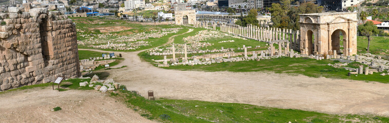 View at the roman ruins of Jerash in Jordan