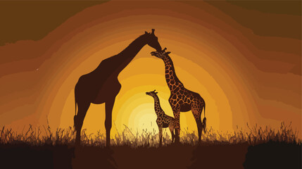 Fototapeta na wymiar Vector silhouette of giraffes mother with baby 
