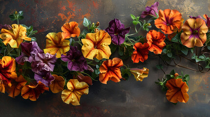 cascading Petunia blossoms in the form of a vibrant bouquet. 