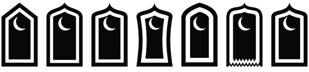 Islamic door and window shapes icon Set. Arabic door and window vector silhouette. Arch windows and doors in oriental architecture elements. Islamic vector shapes of a window or door.