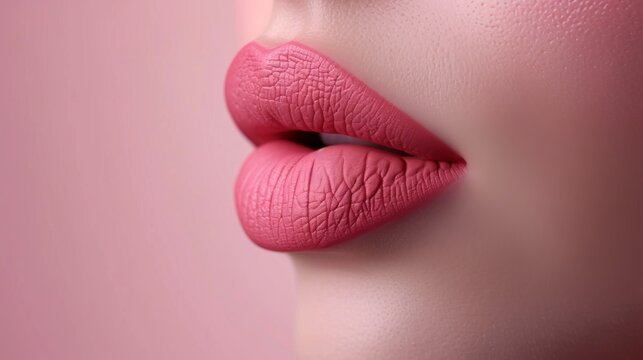 Beautiful plump pink matte lips side view