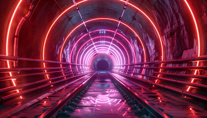 3D render of a tunnel with neon lightning beams as speed indicators showcasing advanced propulsion technology detailed textures