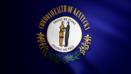  Kentucky flag with fabric texture that moves in the wind. Smooth movement of the waving flag in a perfect loop. Blue, white, freedom, country, nation, USA state.