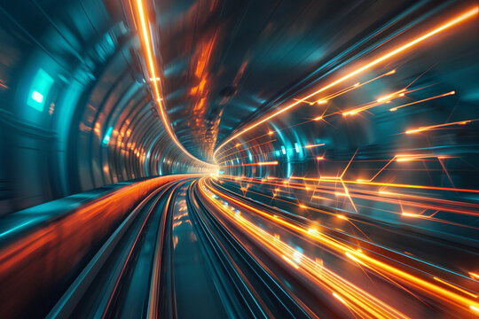 Photorealistic depiction of a sci fi speed tunnel beams of lightning crisscrossing creating a dazzling effect of rapid movement
