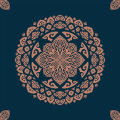 Flower seamless pattern flesh color and denim blue background number 14