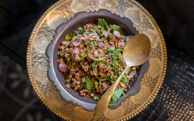 Spicy Minced Pork Salad. Larb Moo. Thai food.