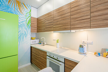 interior kitchen and dining room, refectory area, cooking equipment, table furniture, stove