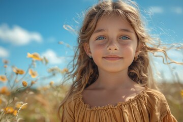 Little Girl Standing in a Field of Sunflowers