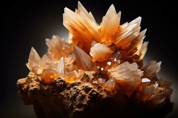 A cluster of aragonite star crystals on a dark backdrop