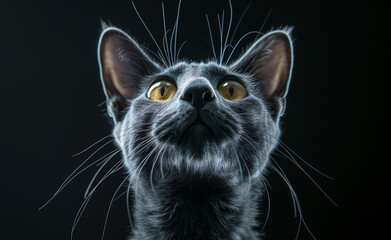 Naklejka premium Nice british cat is isolated on a black background.