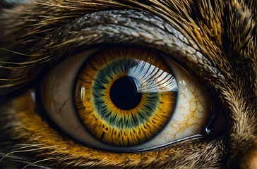 Fototapeten Feline Fascination: A Detailed Closeup of a Cat’s Vibrant Eye, generative AI © Art_spiral