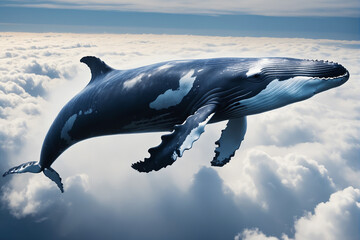 Abstract humpback whale swimming in the clouds - obrazy, fototapety, plakaty